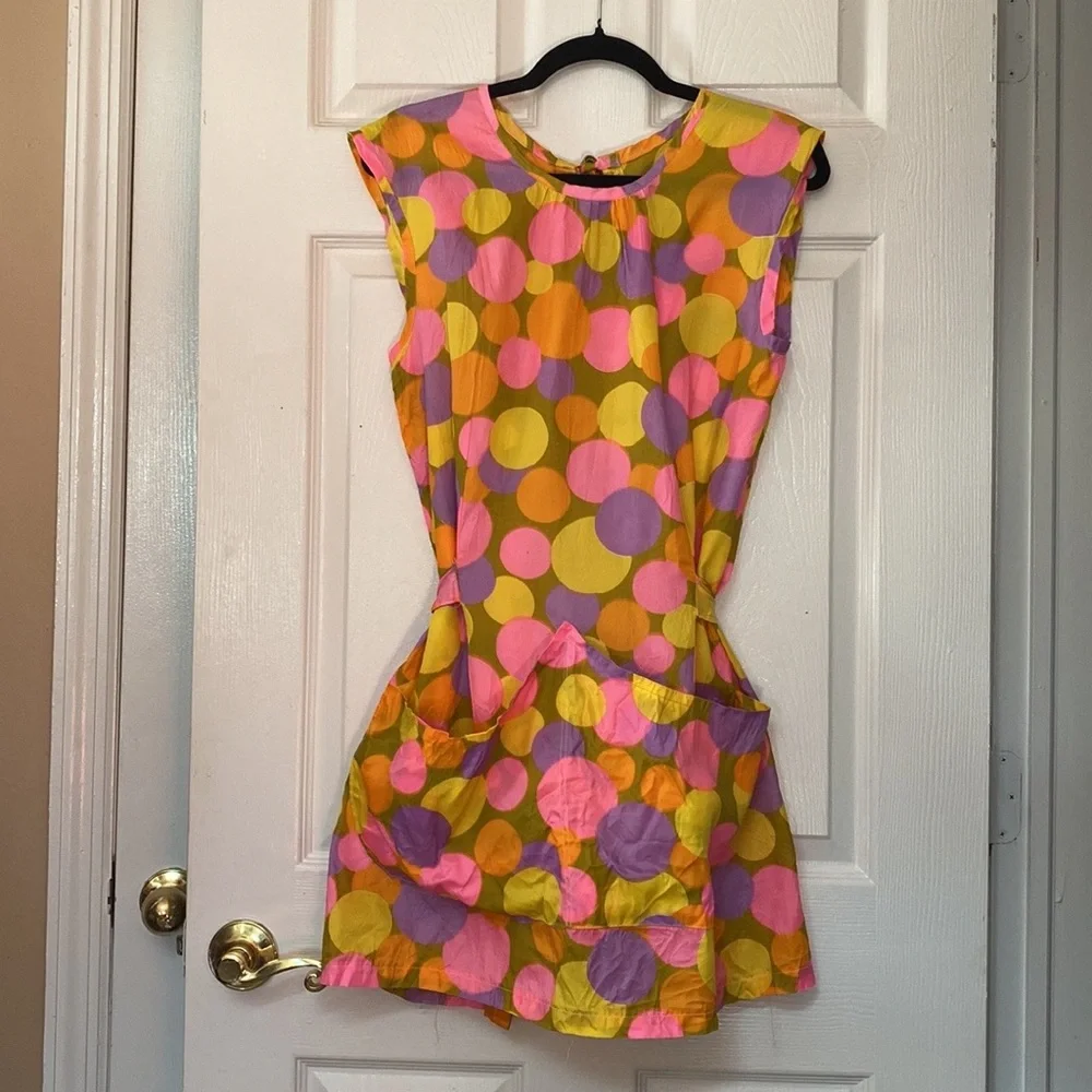 VTG 60’s Psychedelic Circle Bold Pattern Apron Dress - Picture 4 of 8